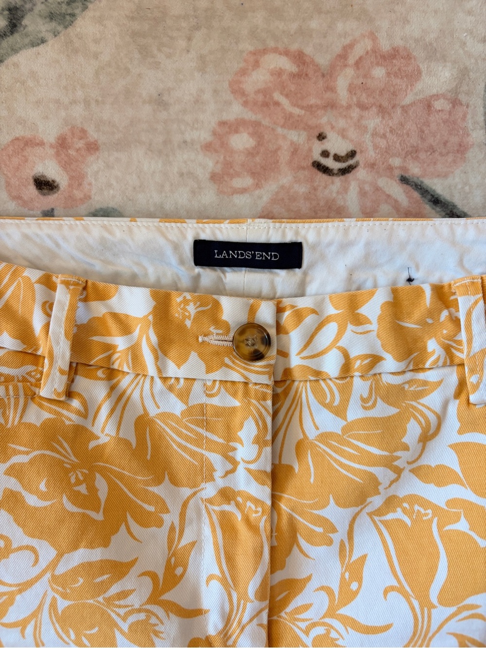 Lands' End White Straight-Leg Pants with Yellow Print - Picture 4 of 10